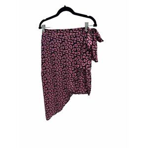 Club London Women’s Pink/ Black Satin Wrap Skirt Floral Print, Size 8